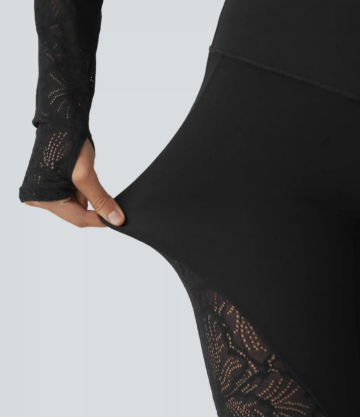 Halara UltraSculpt™ High Waisted Crossover Tummy Control Contrast Lace Yoga Flare Leggings with Pockets