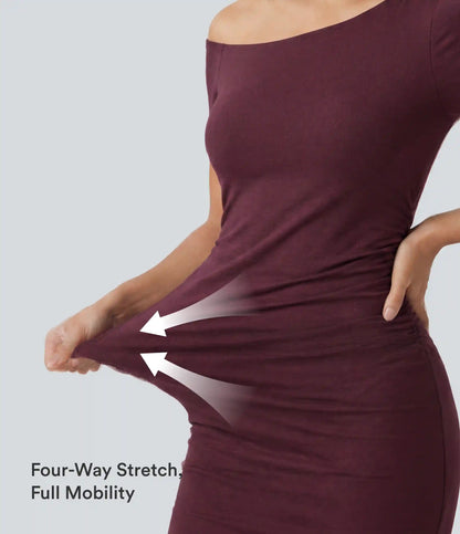 Ribbed One Shoulder Built-in Bra Short Sleeve Bodycon 2-in-1 Mini Casual Dress with Pockets-Easy Peezy Edition