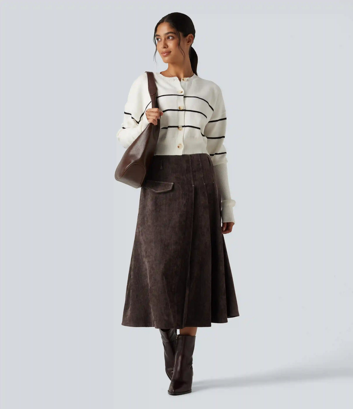 High Waisted A Line Midi Work Skirt with Pockets