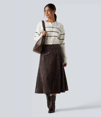 High Waisted A Line Midi Work Skirt with Pockets