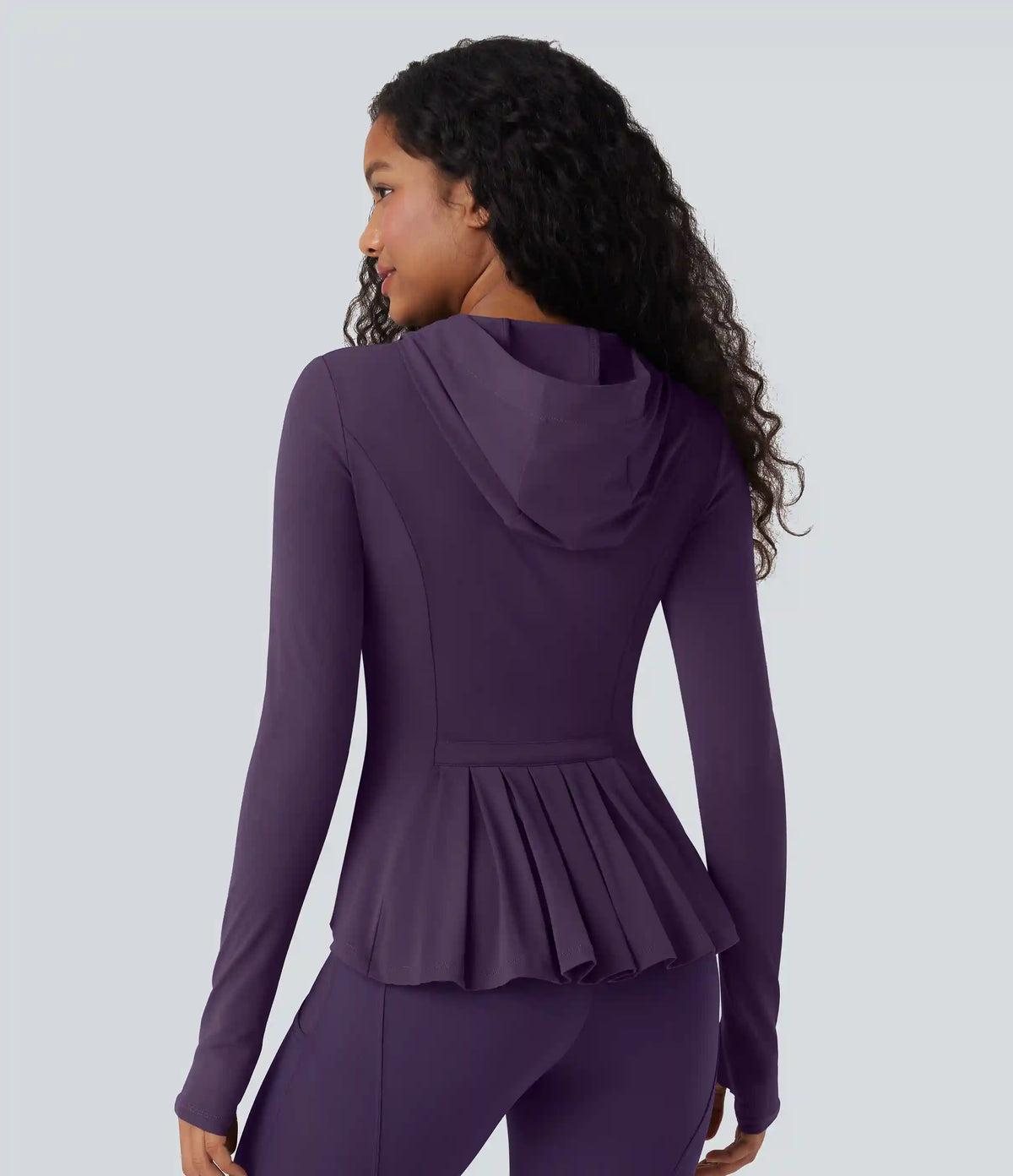 SoftlyZero™ Hooded Long Sleeve Thumb Hole Pleated Jacket with Pockets