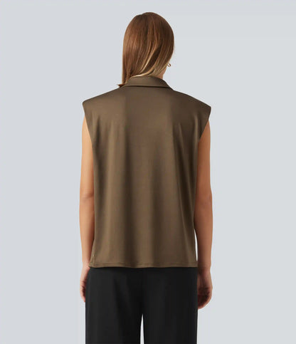 Sleeveless Button Up Boxy Work Shirt