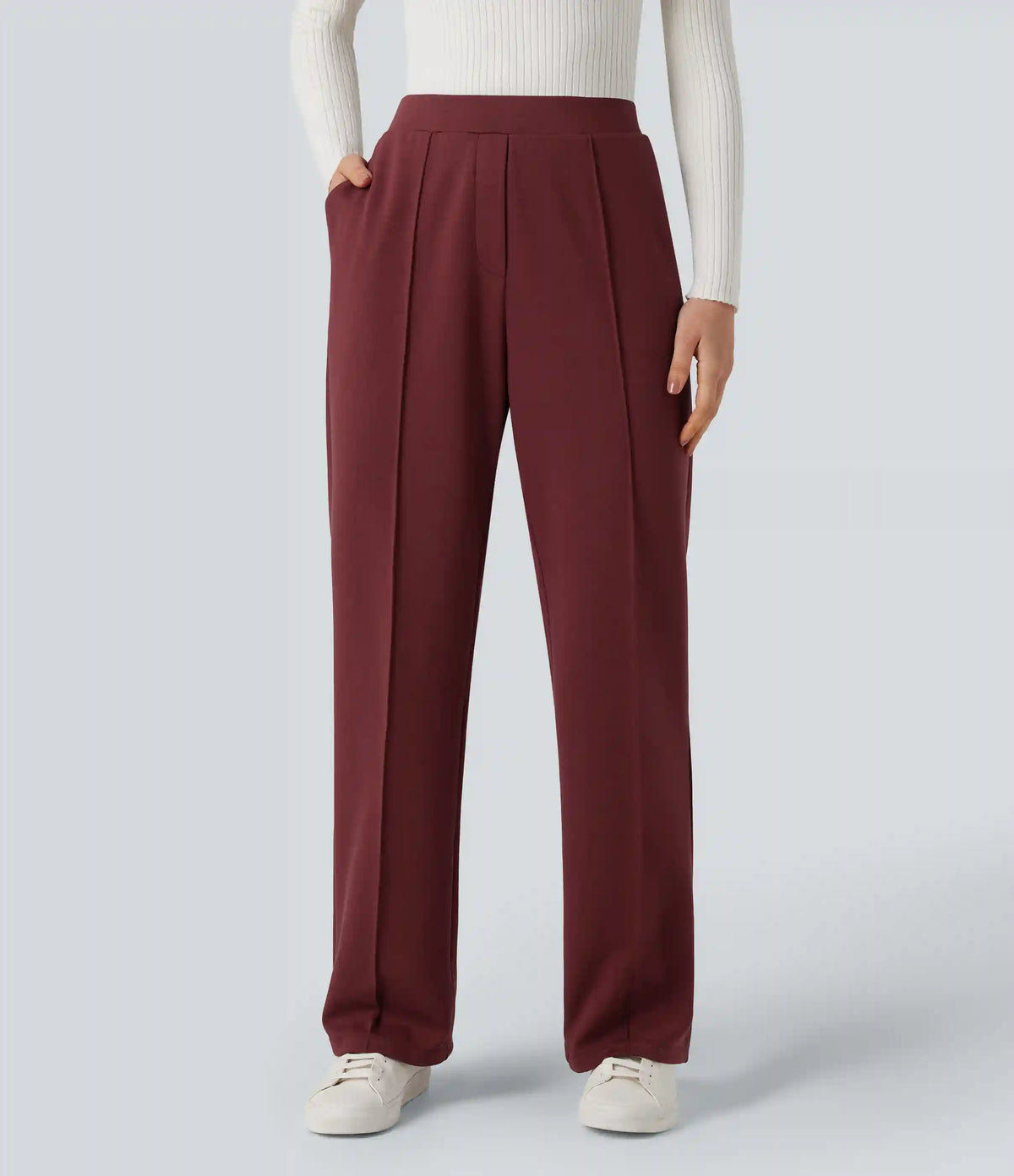 High Waisted Straight Leg Work Pants with Pockets
