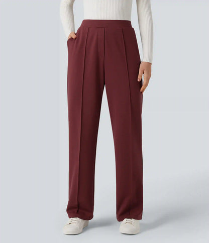 High Waisted Straight Leg Work Pants with Pockets