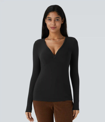 V Neck Long Sleeve Thermal Work Top