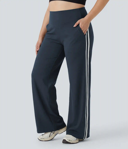 Plus Size Halara UltraSculpt™ High Waisted Tummy Control Color Block Stripes Yoga Baggy Pants with Pockets