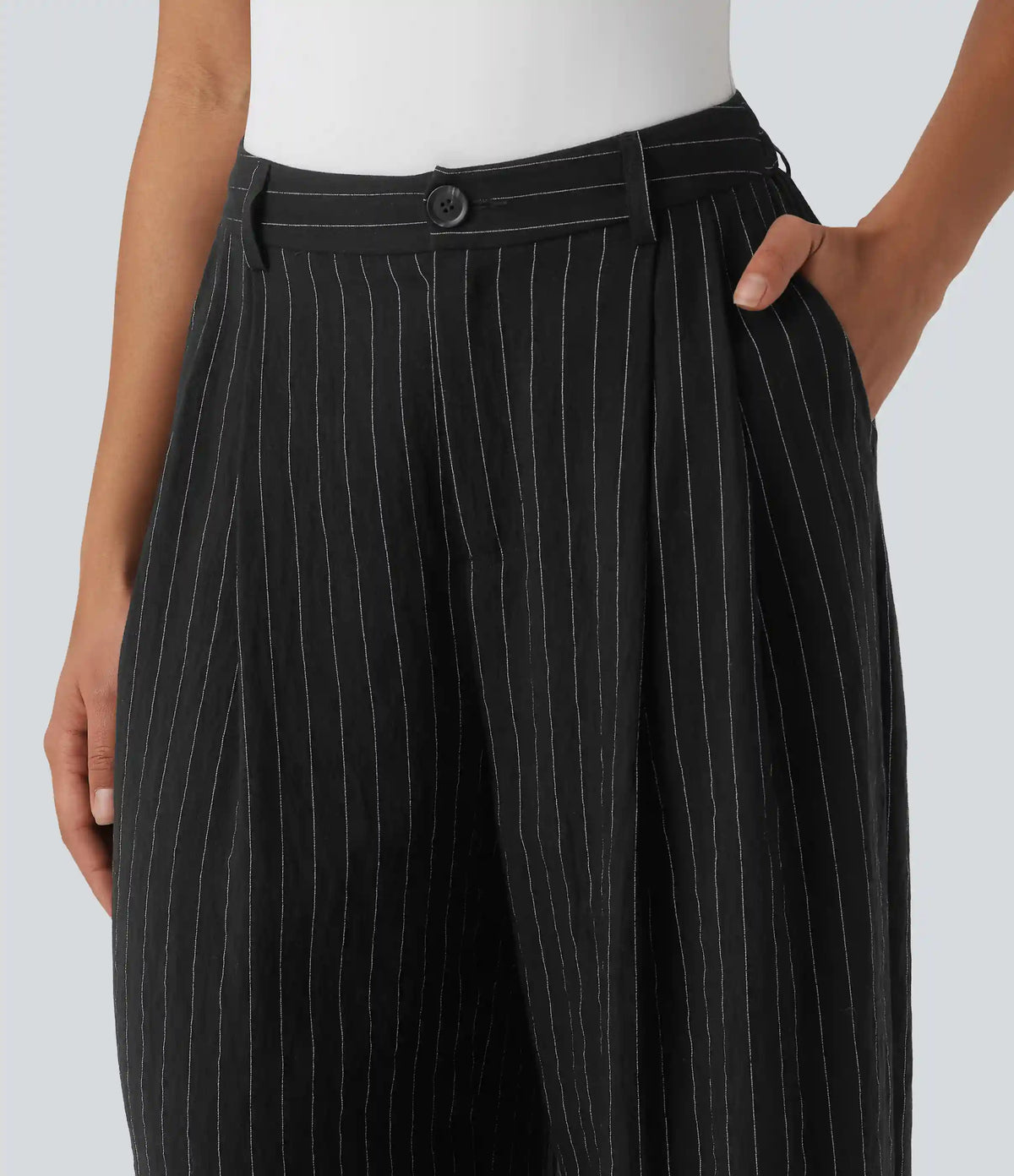 High Waisted Stripes Work Baggy Pants with Pockets