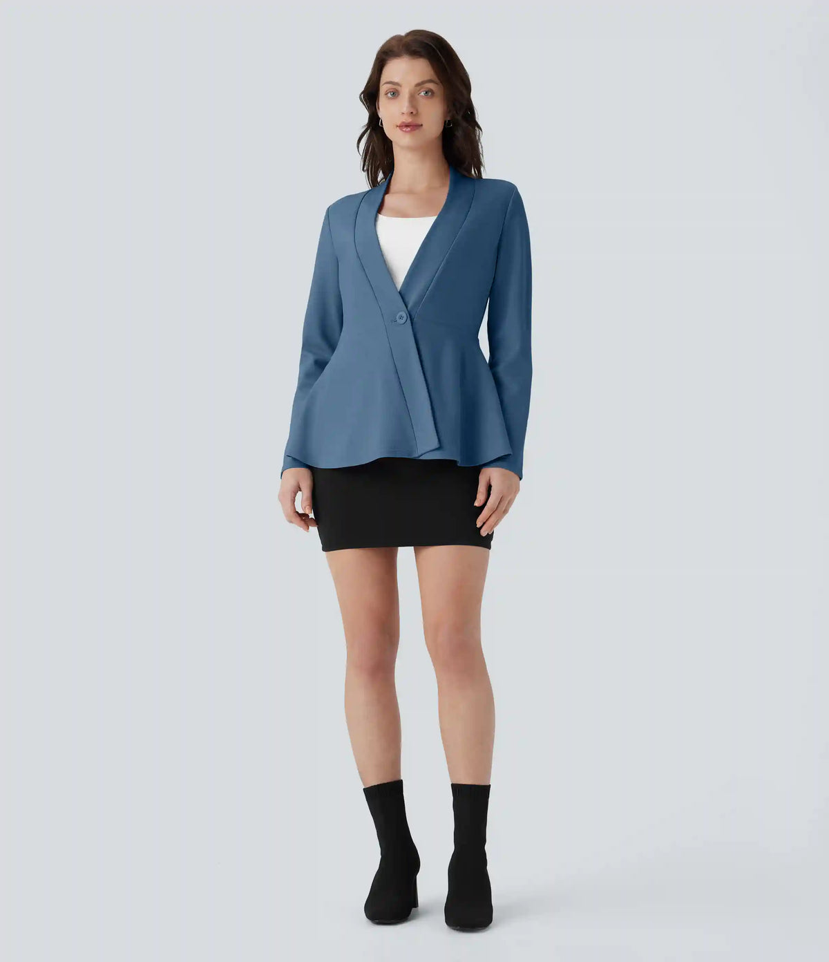 V Neck Single Front Work Peplum Jacket