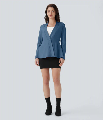 V Neck Single Front Work Peplum Jacket