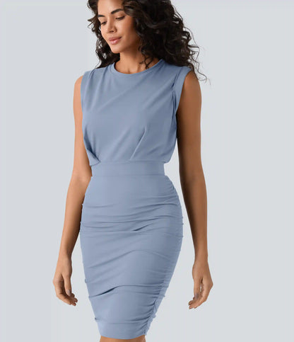 SoftlyZero™ Airy Round Neck Sleeveless Ruched InstantCool Bodycon Mini Party Dress