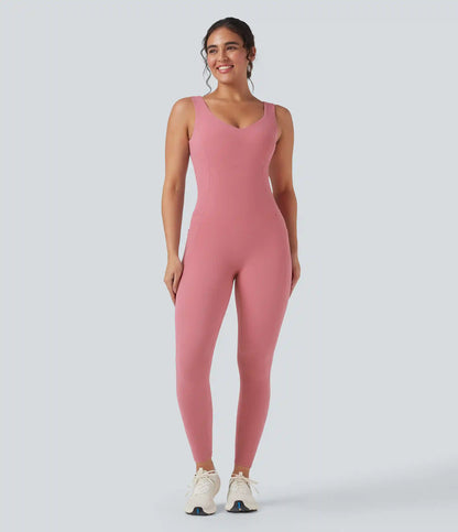 Halara UltraSculpt™ V Neck Tummy Control Butt Lifting Workout Jumpsuit with Pockets