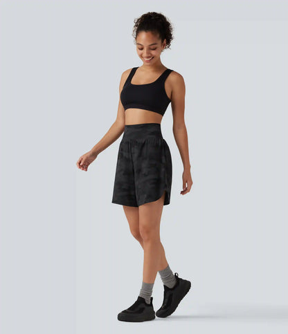 Halara UltraSculpt™ Camo Print High Waisted Tummy Control Curved Hem Running Shorts 7" with Pocket