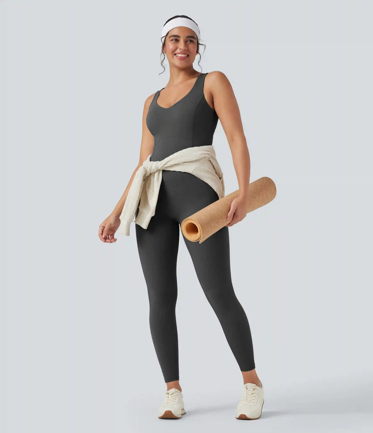 Halara UltraSculpt™ V Neck Tummy Control Butt Lifting Workout Jumpsuit with Pockets