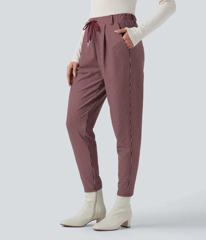 Halara Flex™ Mid Rise Drawstring Tapered Stripe Work Pants with Pockets