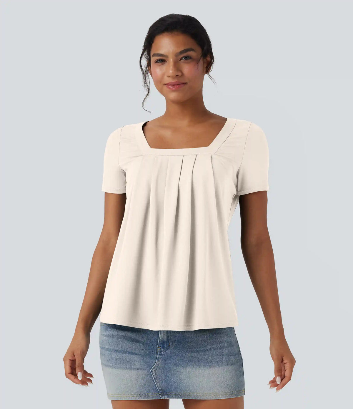 Square Neck Short Sleeve Casual Blouse