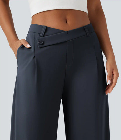 Halara Flex™ DayStretch Asymmetric Mid Rise Barrel Leg Work Pants with Pockets
