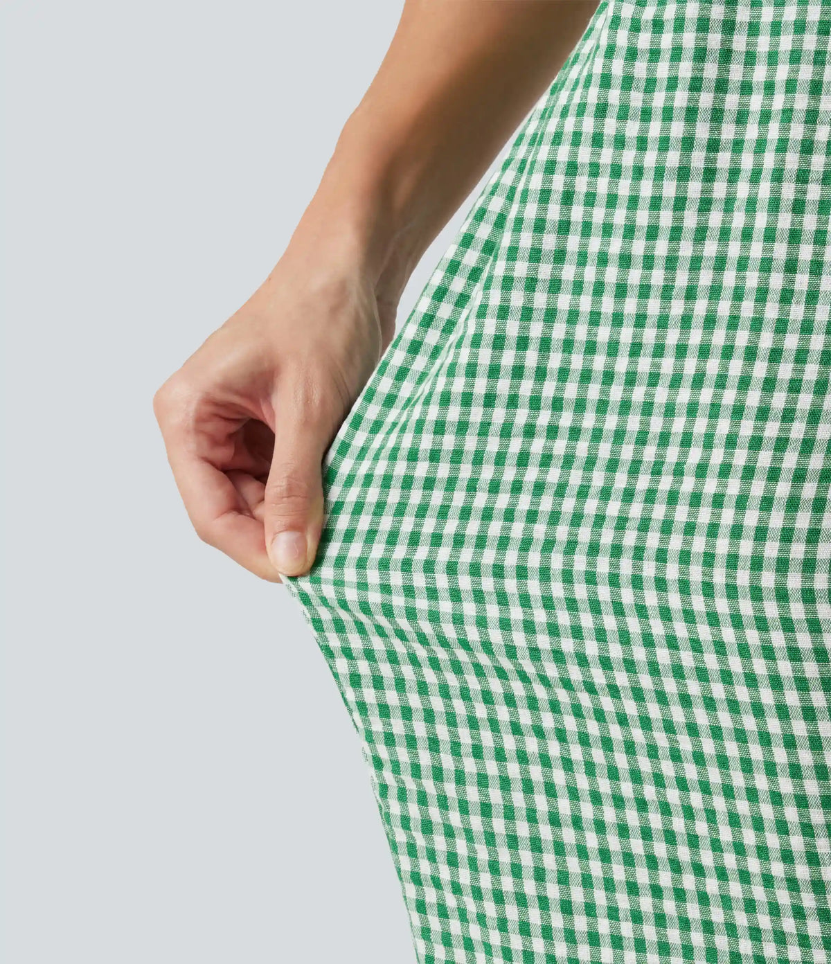 High Waisted Cropped Plaid Casual Linen-Feel Pants with Pockets