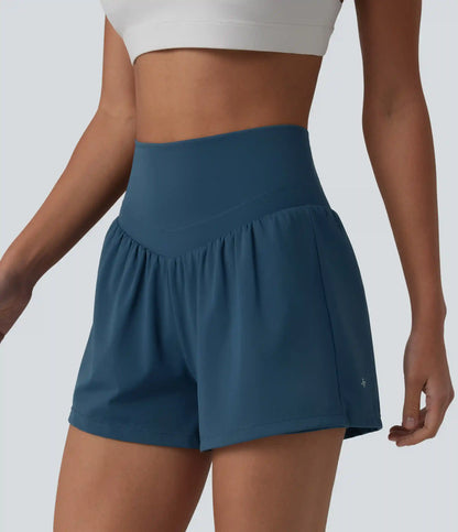 SoftlyZero™ Airy High Waisted Crossover Back 2-in-1 InstantCool Yoga Shorts with Pocket