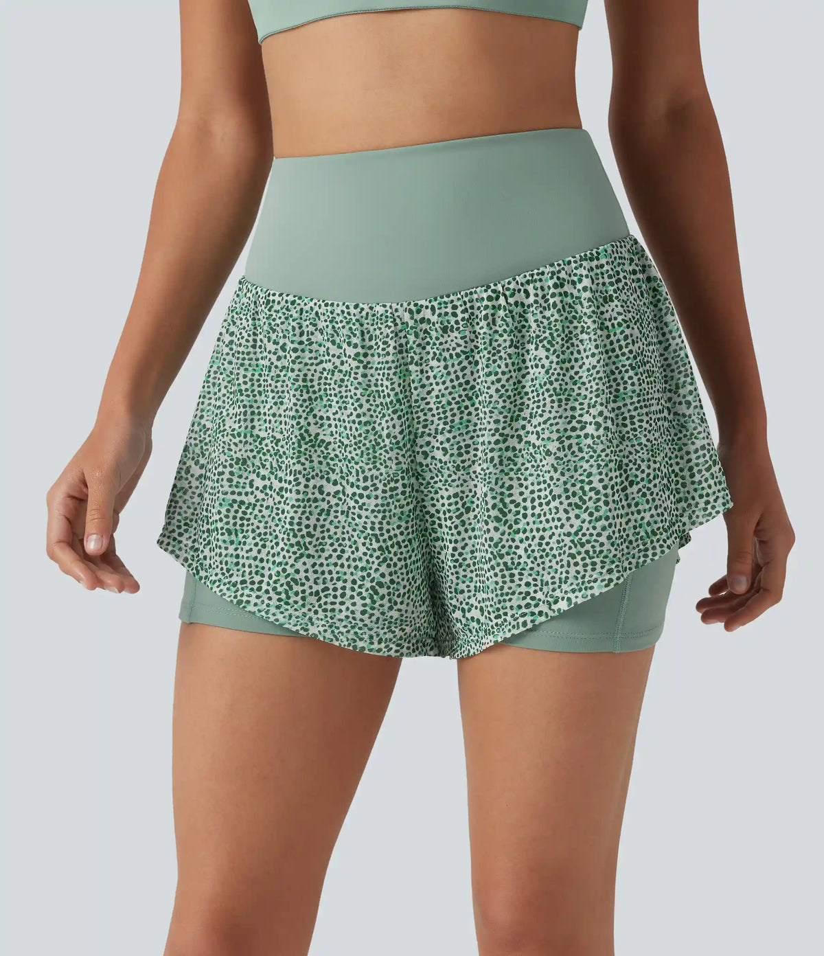 High-waisted Leopard Print 2-in-1 Running Baggy Shorts with Pockets