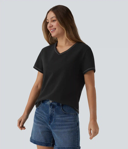Halara Flex™ V Neck Short Sleeve Denim Casual T-Shirt
