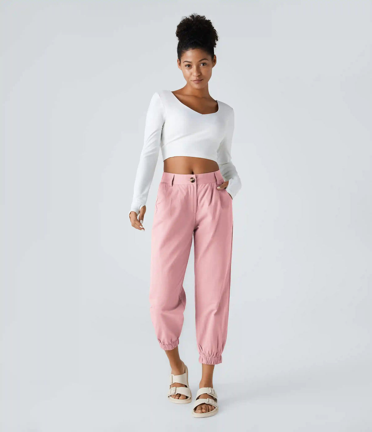 Mid Rise Casual Joggers with Pockets
