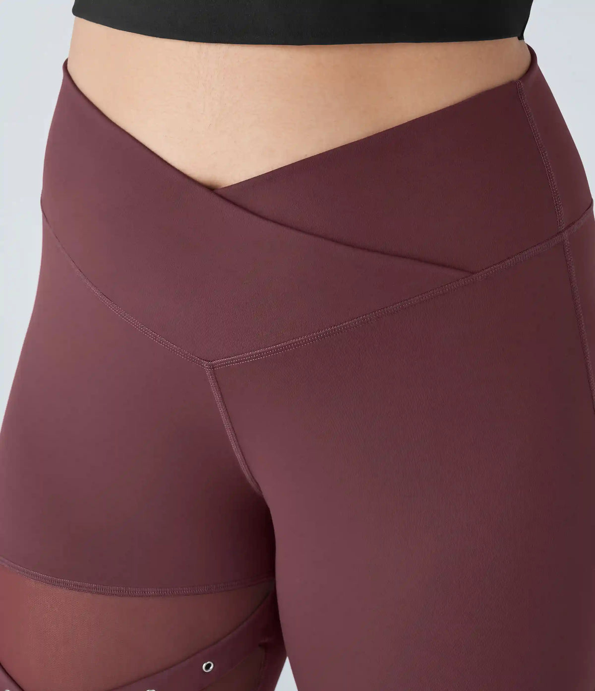 DayStretch High Waisted Crossover Contrast Mesh Decorative Buckle Yoga Plus Size Leggings