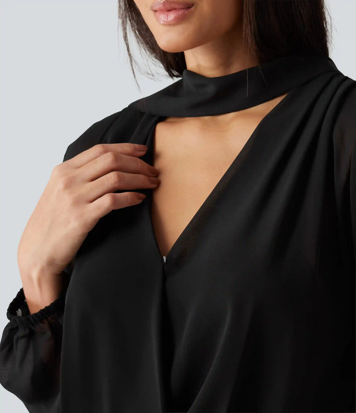 Long Sleeve Party Blouse with Scarf