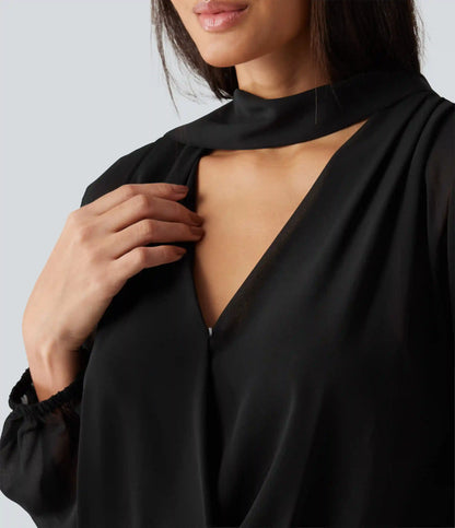 Long Sleeve Party Blouse with Scarf