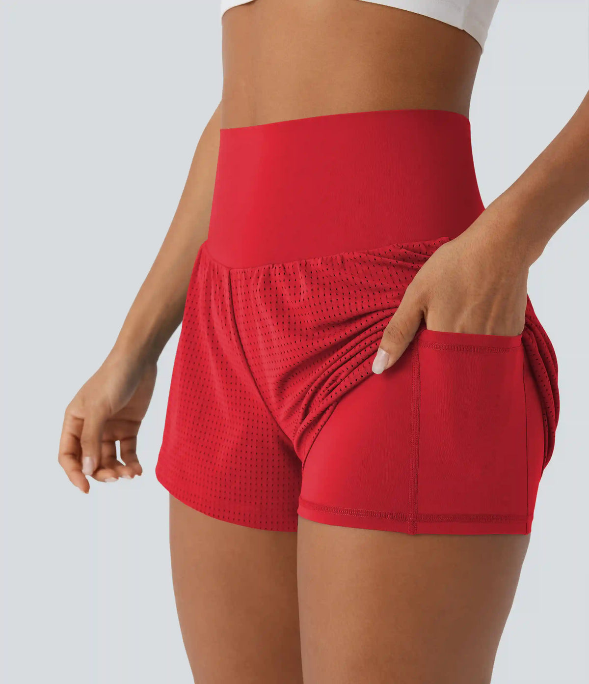 Super High Waisted Tummy Control Perforated 2-in-1 Yoga Shorts