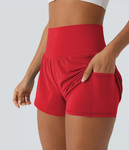Super High Waisted Tummy Control Perforated 2-in-1 Yoga Shorts