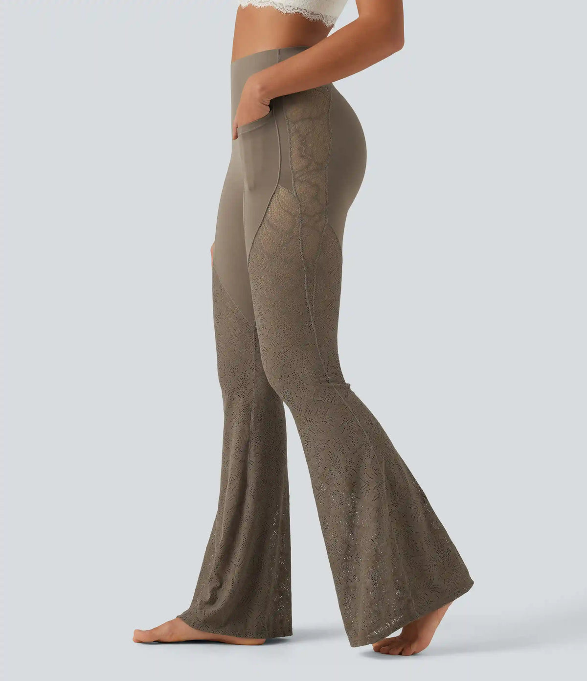 Halara UltraSculpt™ High Waisted Tummy Control Contrast Lace Yoga Flare Leggings with Pockets