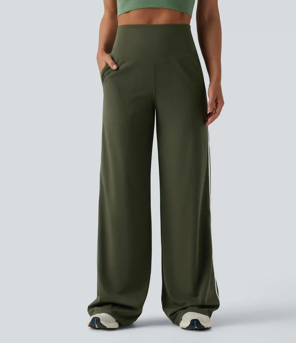 Halara UltraSculpt™ High Waisted Tummy Control Color Block Stripes Yoga Baggy Pants with Pockets