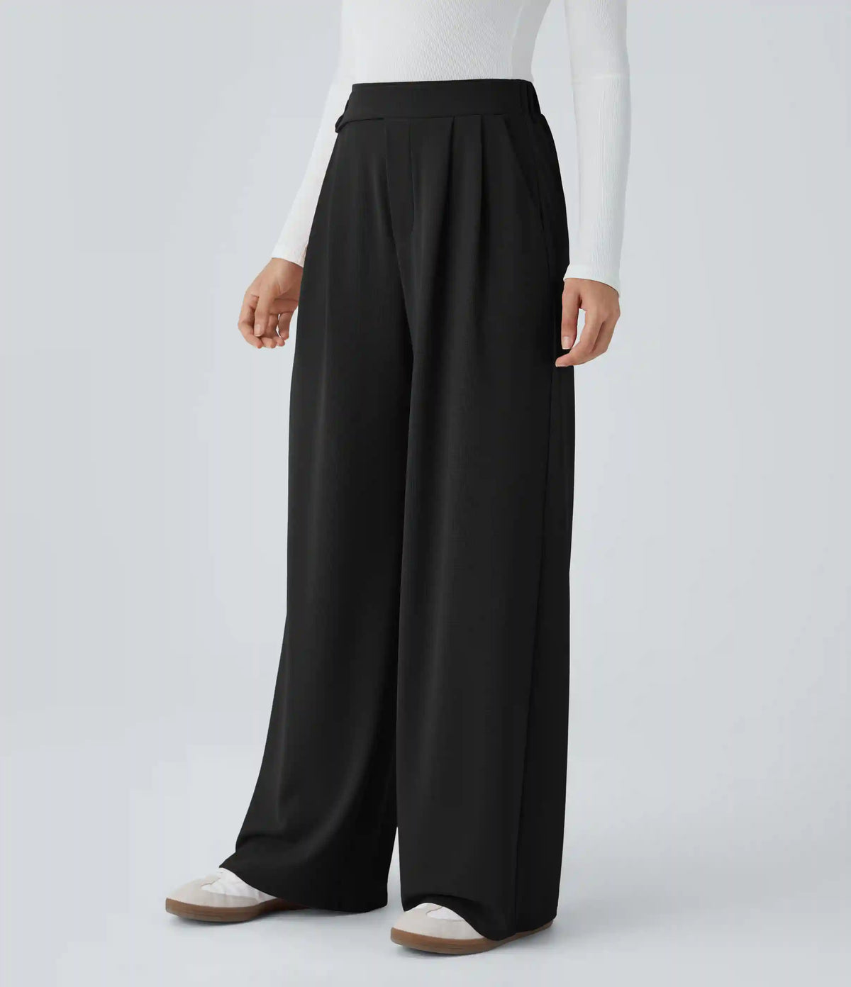 High Waisted Pocket Wide Leg Baggy Waffle Casual Pants