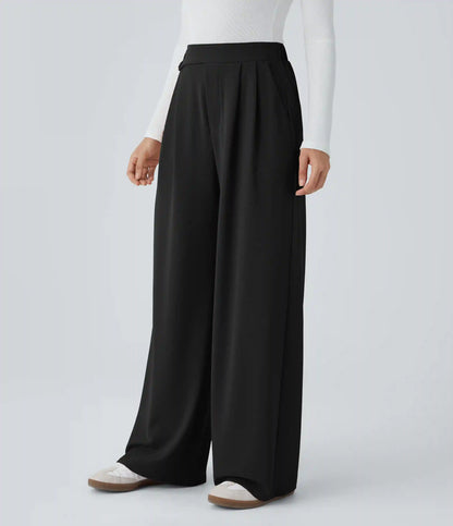 High Waisted Pocket Wide Leg Baggy Waffle Casual Pants
