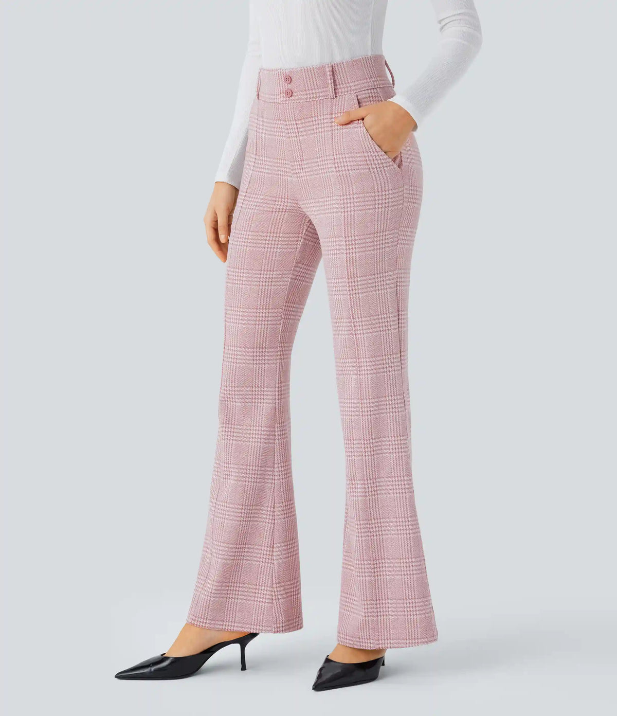 Halara Flex™ High Waisted Decorative Pocket Houndstooth Plaid Work Flare Pants