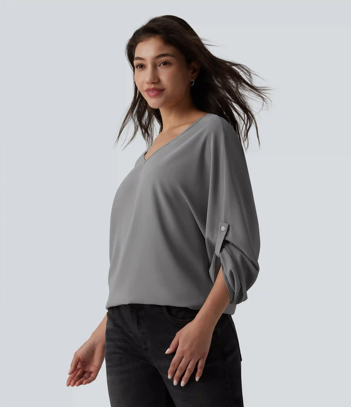Wrinkle Recovery V Neck Long Sleeve Work Blouse