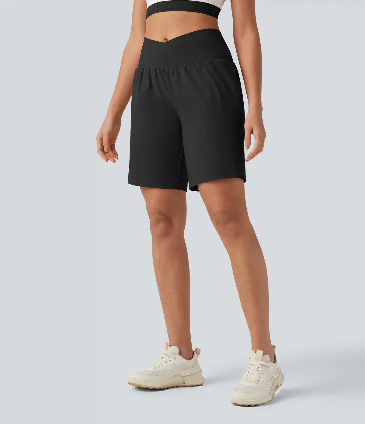 SoftlyZero™ Airy Crossover High Waisted 2-in-1 InstantCool Yoga Shorts 9'' with Pockets