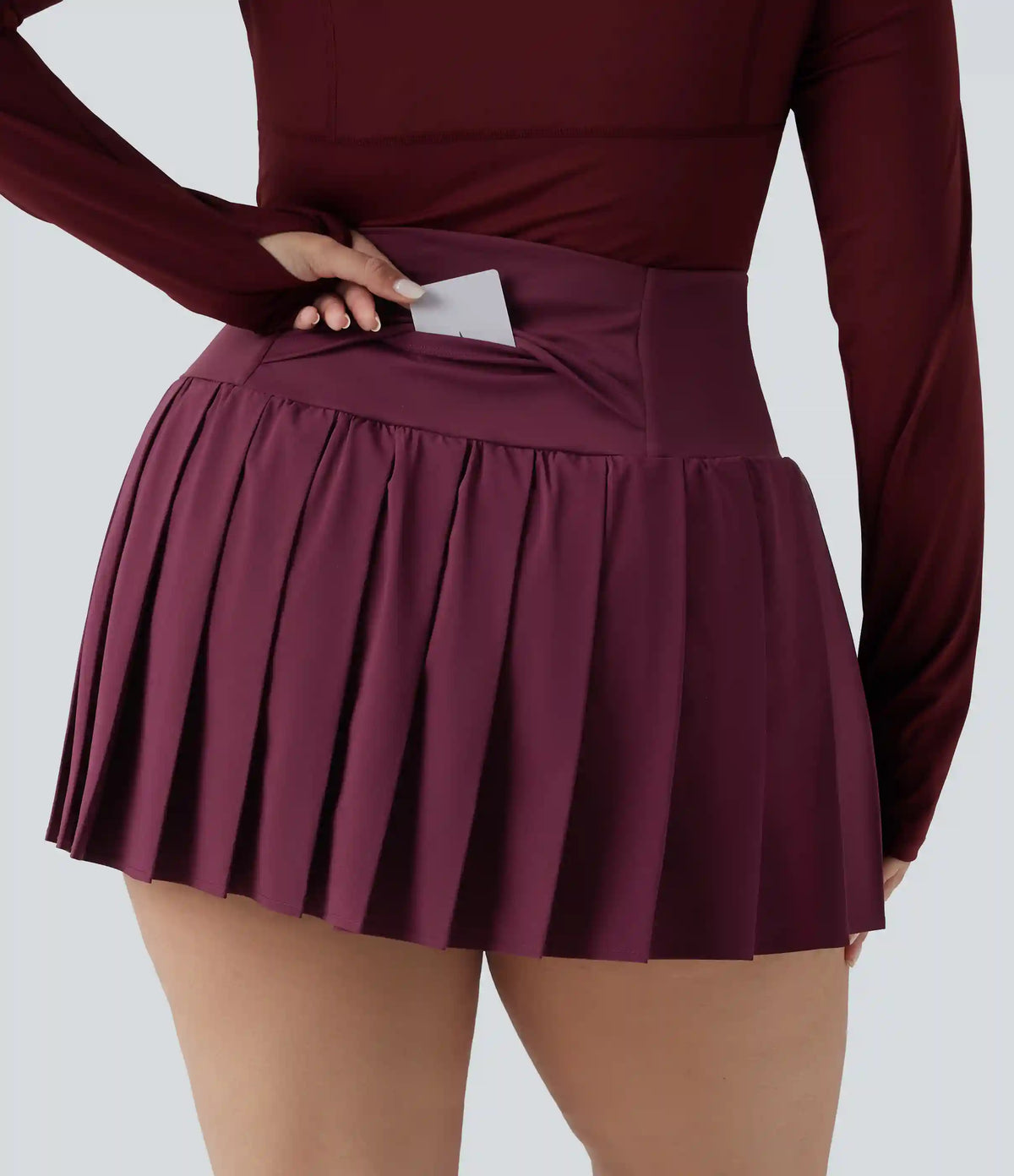 Plus Size Breezeful™ High Waisted Pleated 2-in-1 Asymmetric Hem Quick Dry Mini Yoga Skirt with Pockets