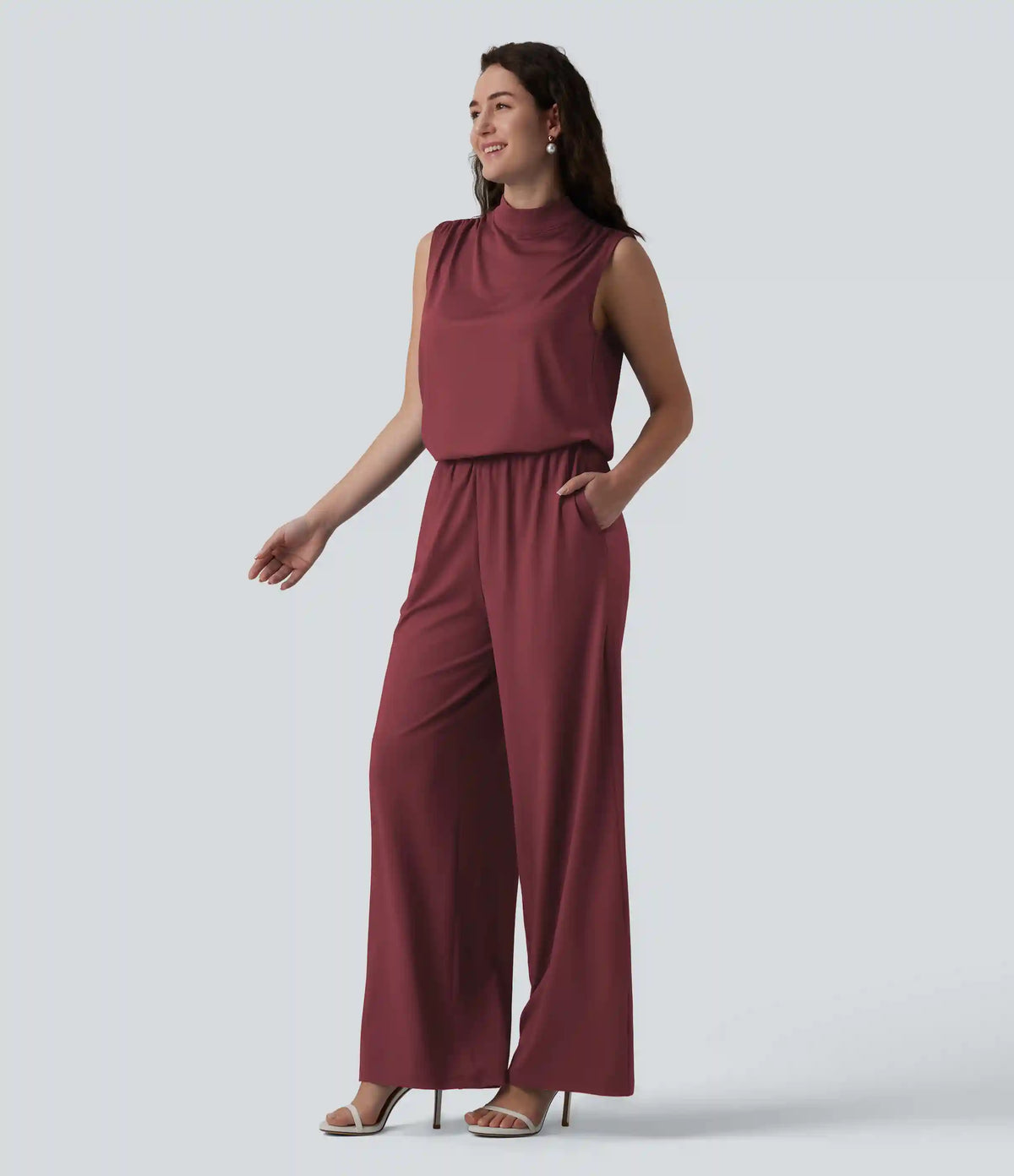 Stand Collar Sleeveless Straight Leg Bridesmaid And Wedding Guest Jumpsuit with Pockets-Easy Peezy