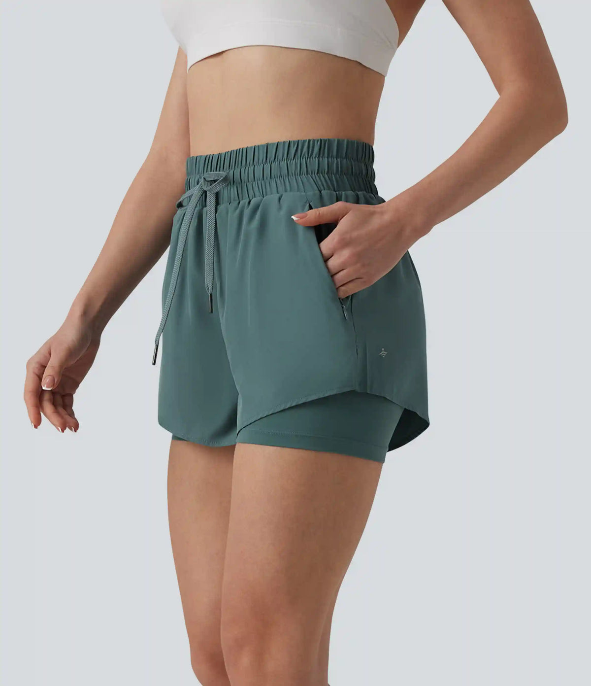High Waisted Drawstring 2-in-1 Running Shorts with Pockets