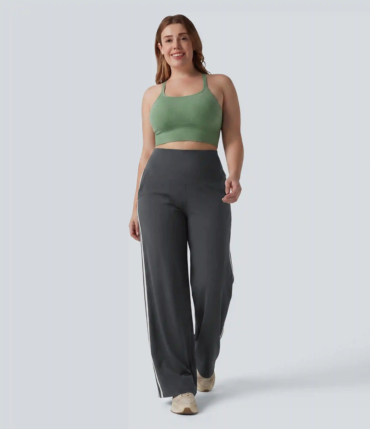 Plus Size Halara UltraSculpt™ High Waisted Tummy Control Color Block Stripes Yoga Baggy Pants with Pockets