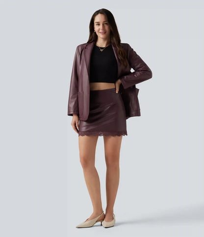 High Waisted Tummy Control Contrast Lace A-Line Casual Mini Skirt with Built-In Shorts