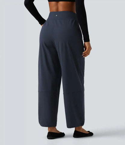High Waisted Adjustable Drawcord Wide Leg Yoga Pants with Pockets