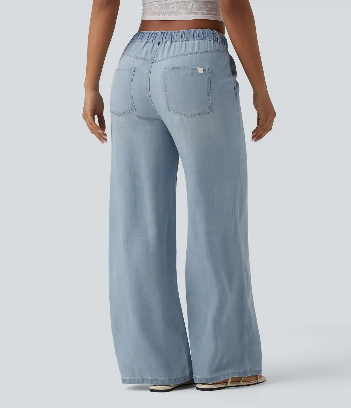 Mid Rise Drawstring Casual Jeans with Pockets