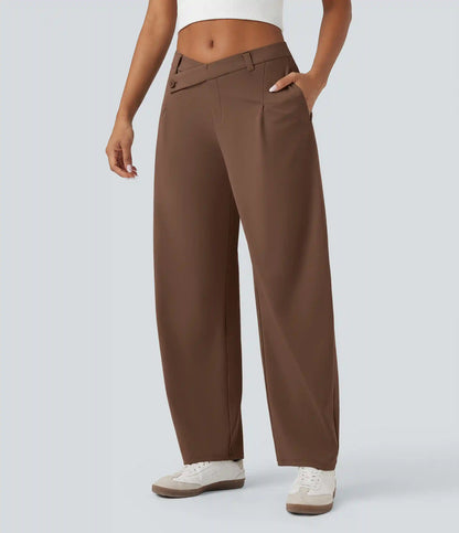 Halara Flex™ DayStretch Asymmetric Mid Rise Barrel Leg Work Pants with Pockets