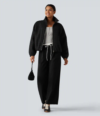 Stand Collar Long Sleeve Quilted Casual Jacket with Pockets