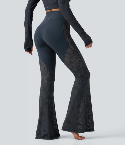 Halara UltraSculpt™ High Waisted Crossover Tummy Control Contrast Lace Yoga Flare Leggings with Pockets