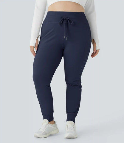 SoftlyZero™ Plush High Waisted Drawstring Pocket Plain Full Length Plus Size Joggers