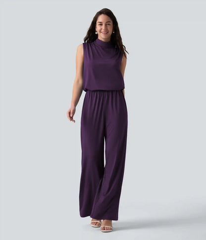 Stand Collar Sleeveless Straight Leg Bridesmaid And Wedding Guest Jumpsuit with Pockets-Easy Peezy