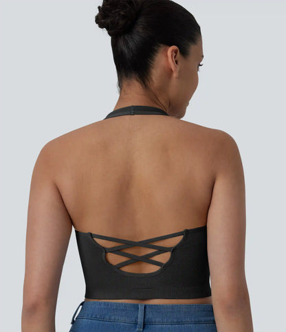 OneForm Seamless Flow Halter Cropped Casual Tank Top